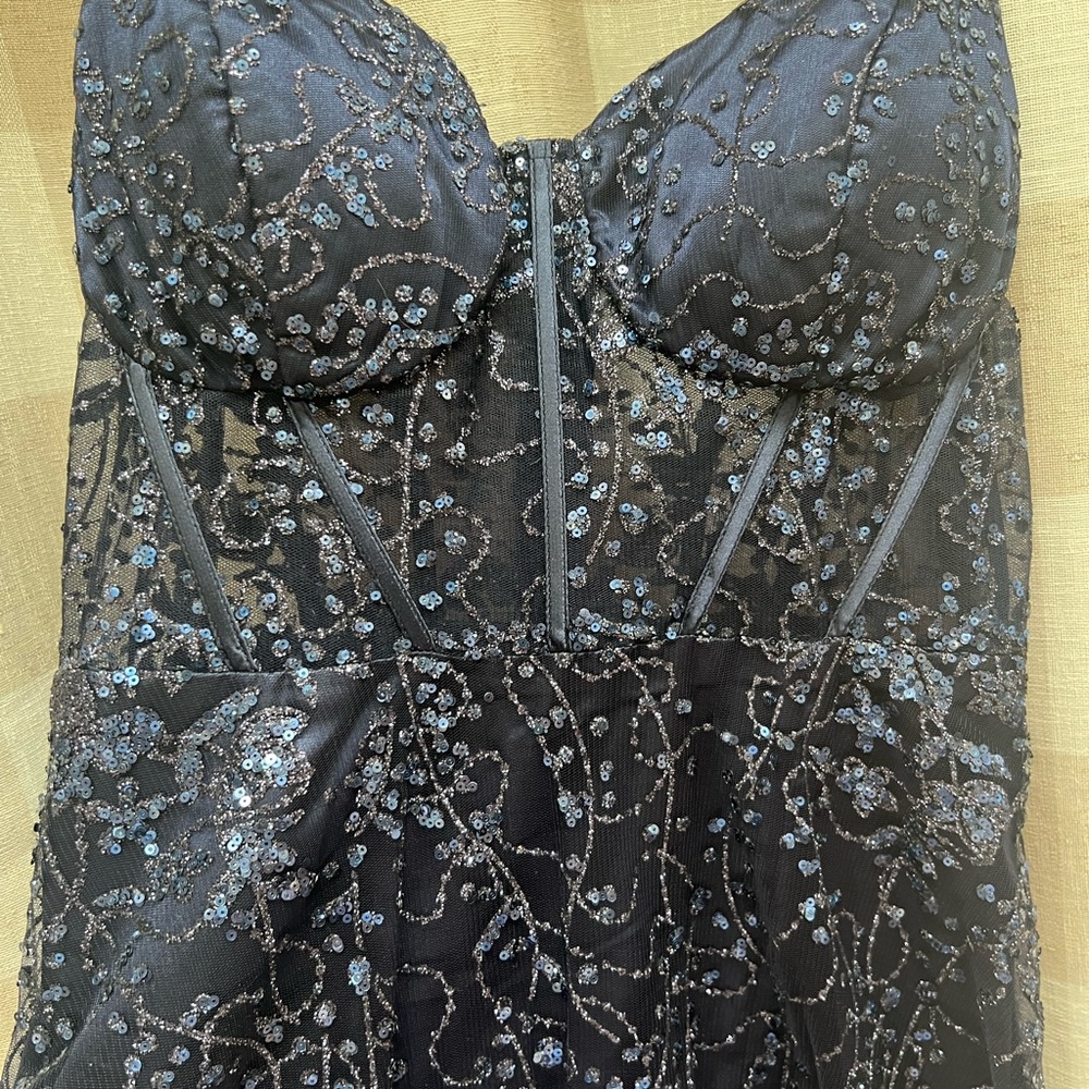 Lulu's Navy Dress with Blue Embroidery